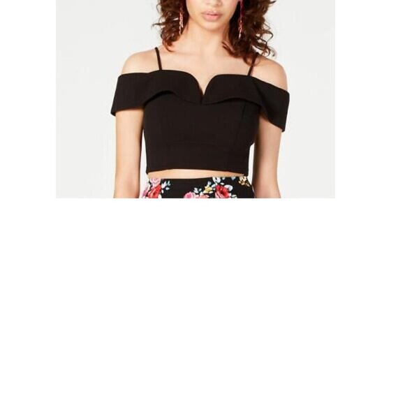 B.DARLIN Black Off The Shoulder Crop Top NEW Size 11/12 - Picture 3 of 7